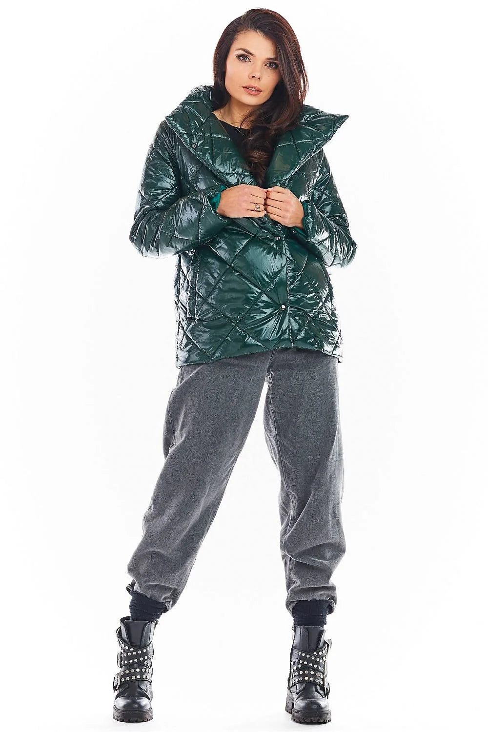 Veste matelassée femme polyester moderne élégante col relevable boutons pression poches latérales hiver stylé