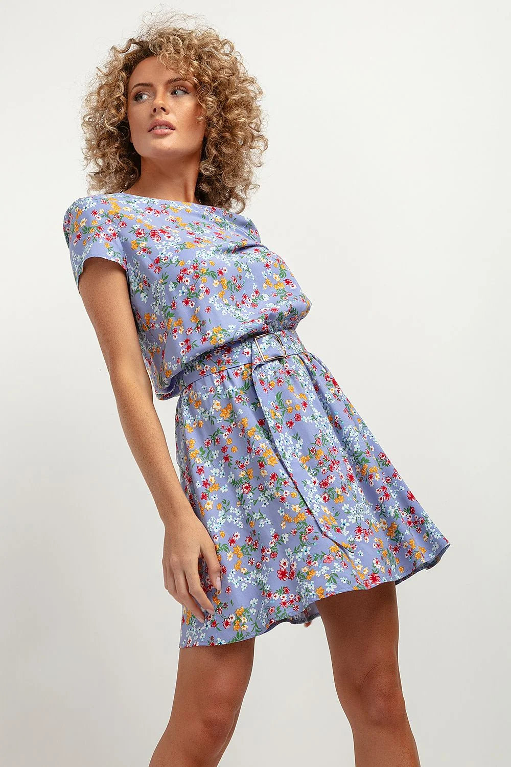 Robe de jour Tessita fleurie multicolore coton polyester light blue femme occasion estivale taille ajustable