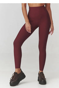 legging femme taille haute côtelé stretch slim cheville bordeaux empiècement V ventreplat sculptant maintien confortable polyvalent