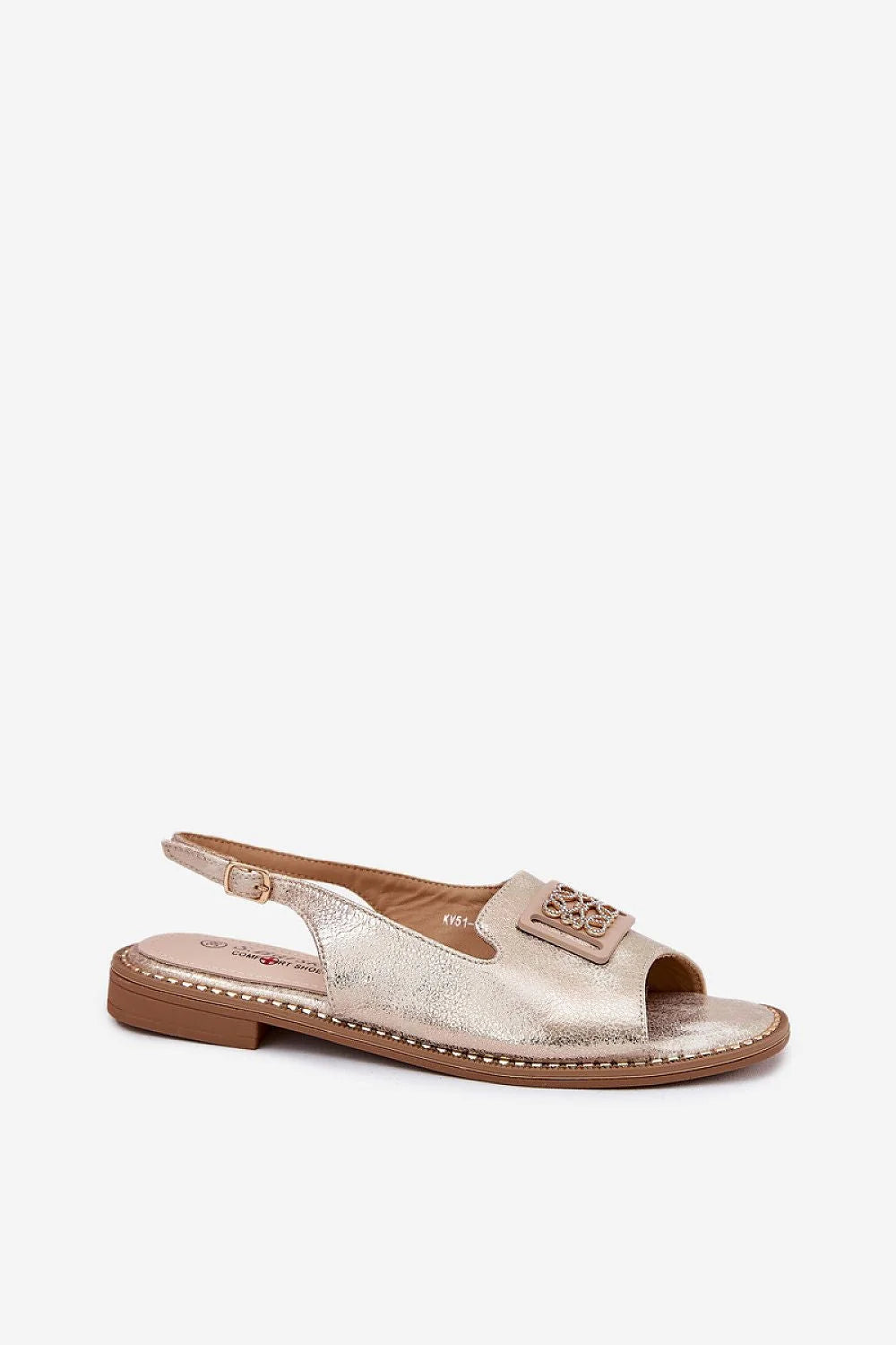 Sandales dorées pour femmes slingback design élégant cuir synthétique semelle caoutchouc ajustement parfait occasion estivale