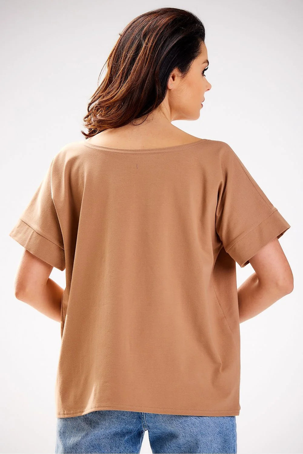 Chemisier à encolure asymétrique en coton stretch femme, style décontracté, coupe ample, fabriqué en Pologne