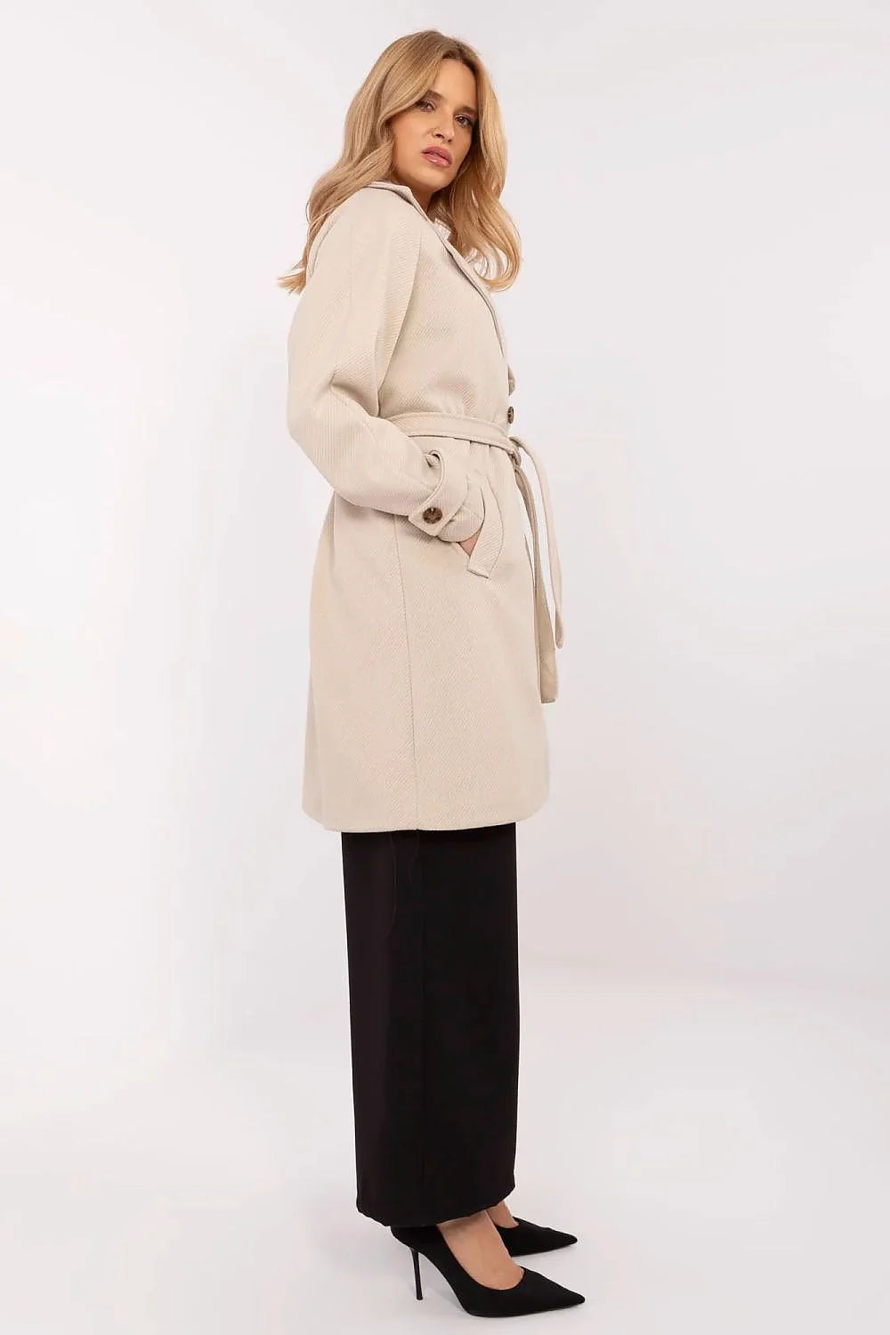 Manteau pour femme classique élégant mid-length style trench beige clair matériau haute qualité double bouton ceinture ajustable silhouette cintrée office city everyday