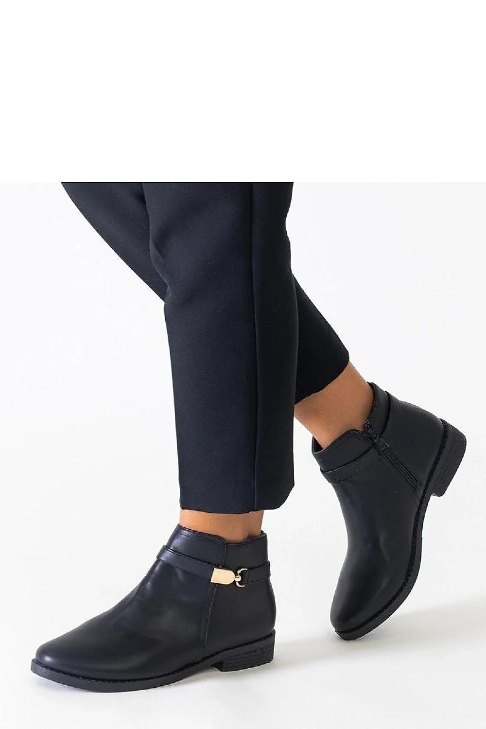 Bottines noires pour femmes design épuré talon plat similicuir doré fermeture éclair cheville élégance intemporelle occasion quotidienne