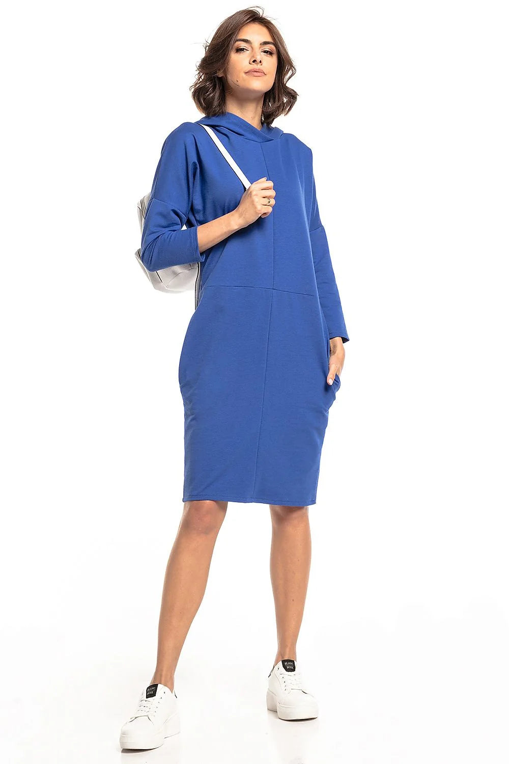 Robe en tricot coton rose décontractée avec capuche manches longues pour femme moderne élégante
