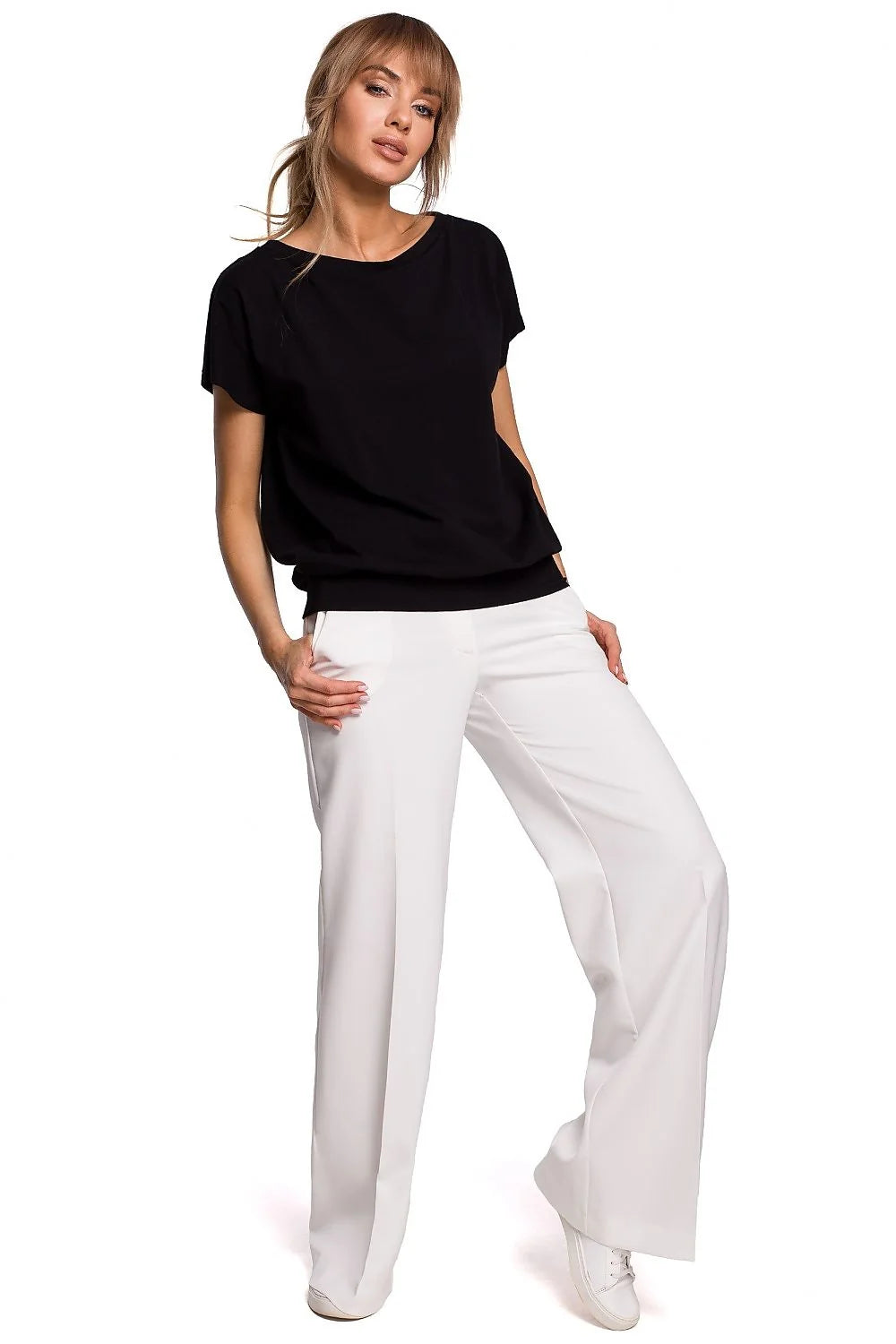 chemisier femme coton élasthanne ample décontracté élégant vert kaki manches courtes encolure bateau épaules tombantes ourlet large fluide confortable
