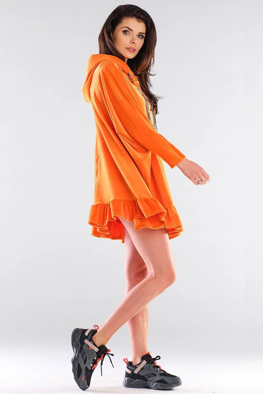 Robe sweat à capuche polyester spandex décontractée orange vif style moderne pour femme tendance streetwear