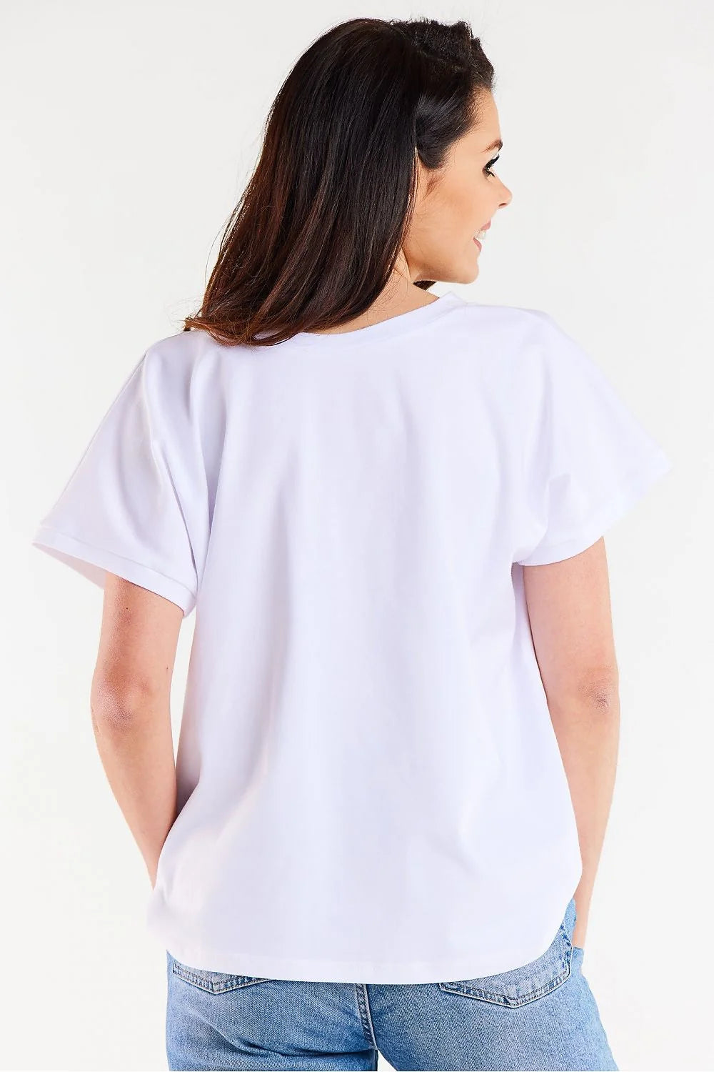 Chemisier femme blanc coton V-neck ample manches courtes minimaliste casual polyvalent mode Pologne confort