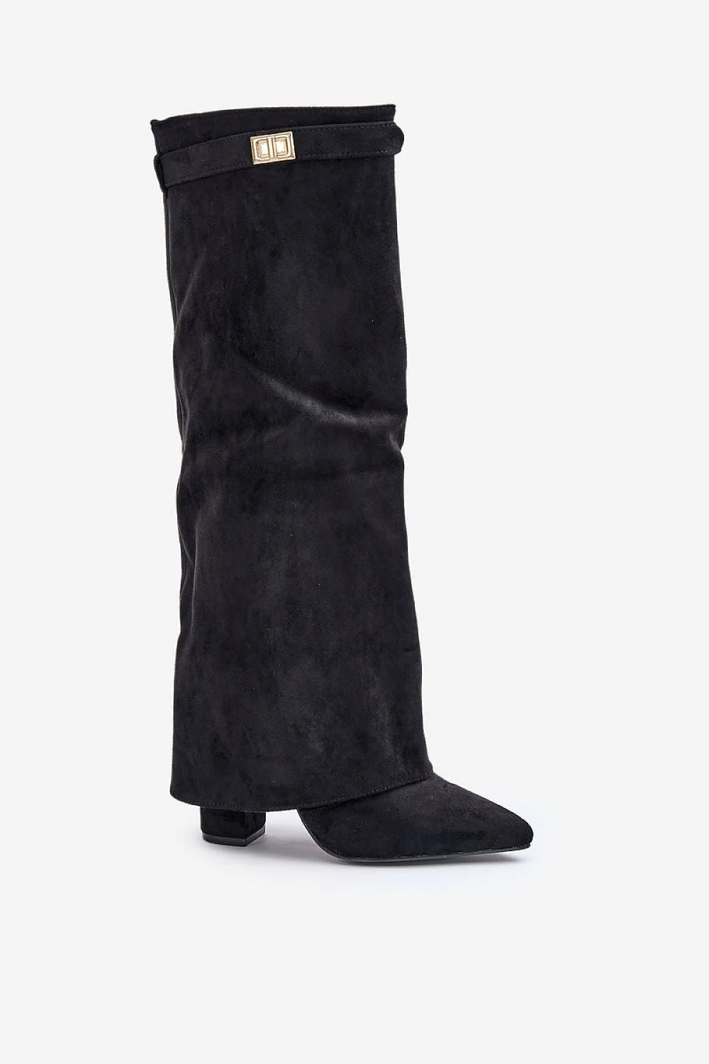 Bottines élégantes pour femmes en cuir suédé noir talon colonne fermure éclair fourrure synthétique