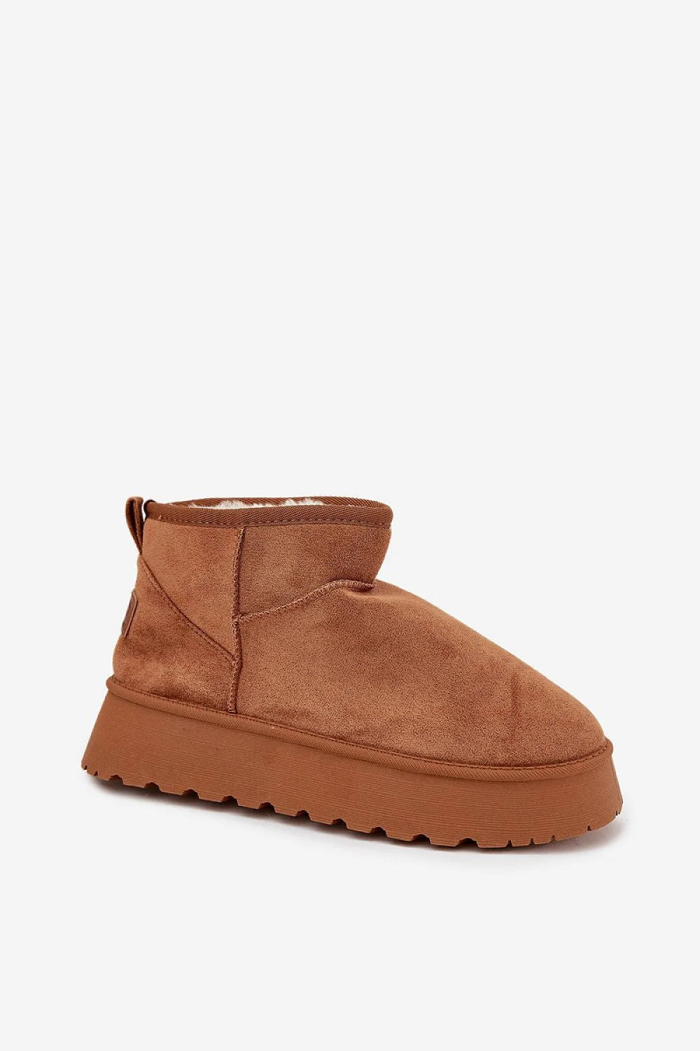 bottines neige femme suède écologique camel fourrées fourrure doublure plateforme4cm tige10cm semelle crantée cognac isolantes confortables