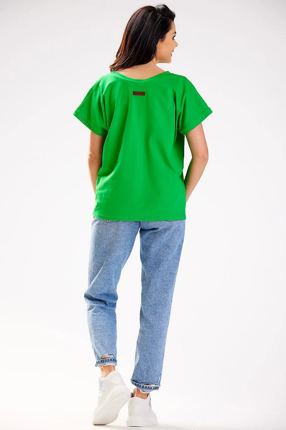 T-shirt femme design simple style élégant coupe ample encolure V manches courtes coton mode casual