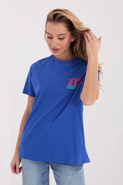 Tshirt femme coton léger qualité supérieure col rond manches courtes coupe décontractée longueur hanches imprimé poitrine contrastant rouge