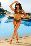 Maillot bain deux pièces marron tissu doux extensible coupe classique taille haute dos droit longueur mi cuisse décolleté