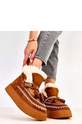 bottines femme daim camel suédé écologique doublure fourrure synthétique chaud confortable plateforme crantée semelle caoutchouc bout rond franges