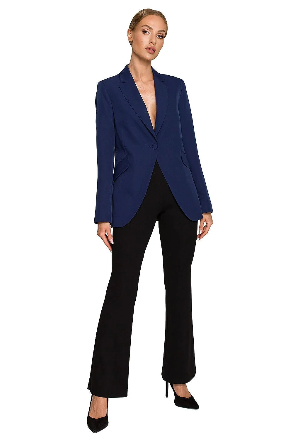 Blazer femme élégant vert éclatant coupe ajustée épaulettes discrètes poches rabat tissu de qualité polyester élasthanne