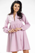 Robe élégante pour femme en polyester élasthanne manches longues encolure profonde ajustée taille empire