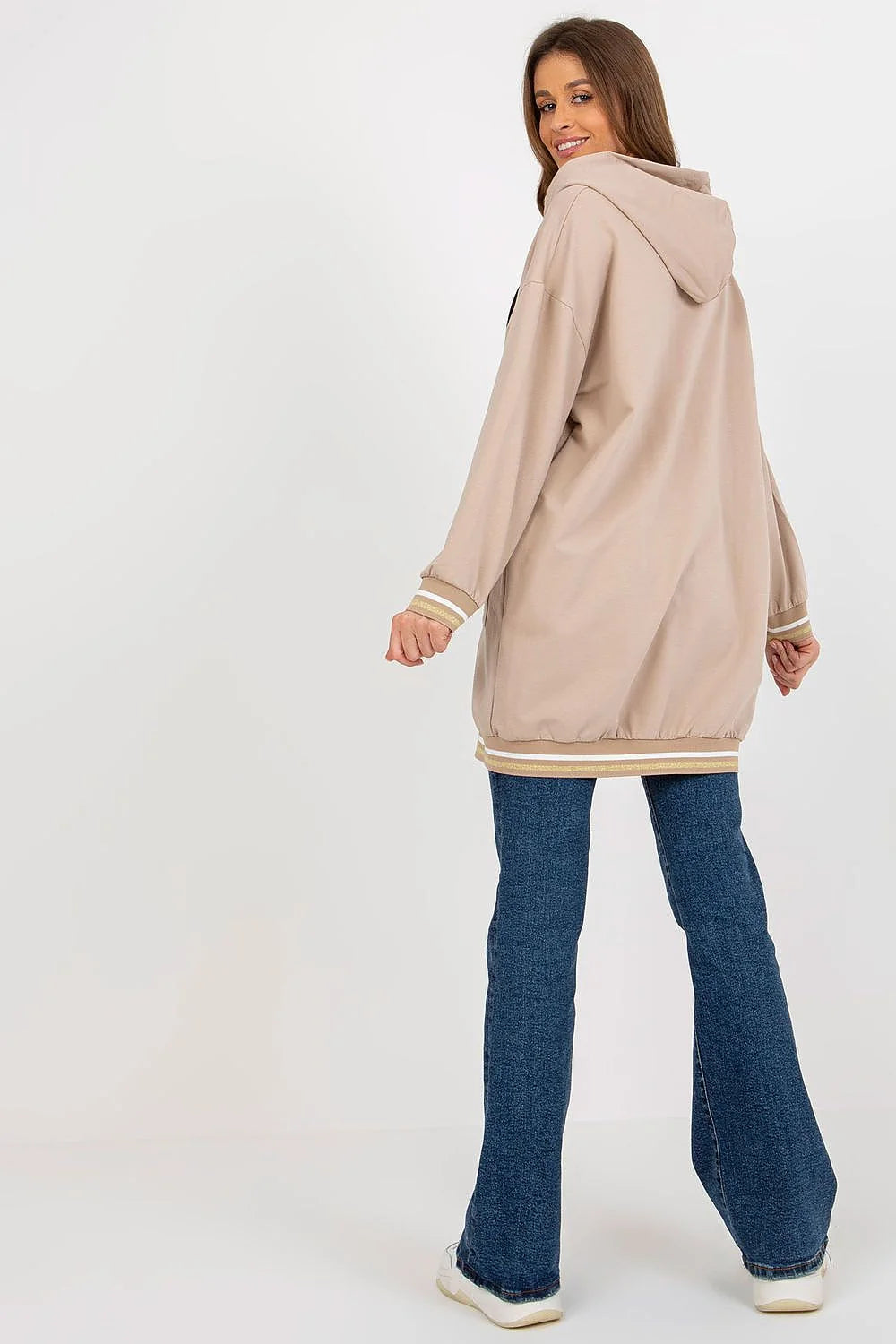 Sweatshirt Relevance pour femme, oversized, design urbain moderne, manches longues, fermeture éclair intégrale, poches grandes, coton élasthanne, tailles S/M-L/XL