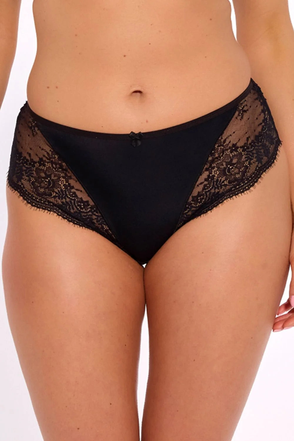 culotte gaia dentelle noire satinée microfibre panneaux florale festonnée noeud central taille mi haute coupe classique maintien parfait