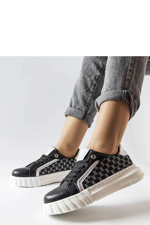 baskets femme Solea noires semelle blanche épaisse crantée similicuir imprimé géométrique lacets plats œillet métal languette argentée rembourrée plateforme urbaine