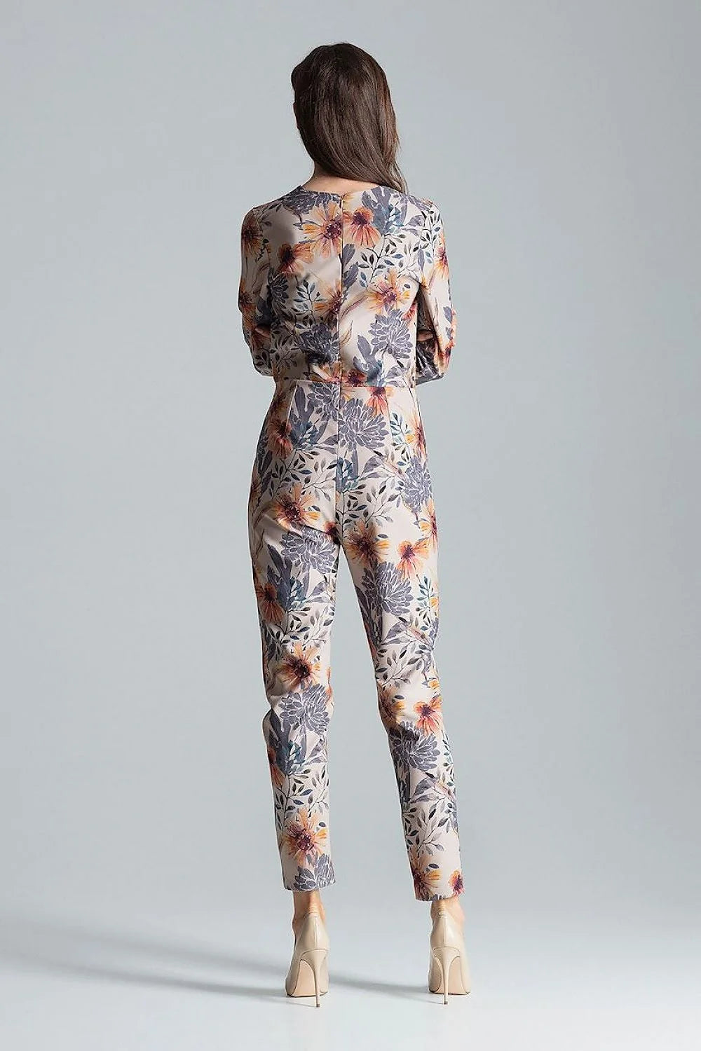 Combinaison pantalons polyester rouge bordeaux élégante moderne ajustée manches trois-quarts col en V femme