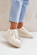 Chaussures de sport pour femmes style moderne plateforme compensée coupe basse similicuir beige clair