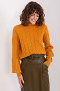 Pull femme col montant tissu écossais motif torsadé manches longues couleur moutarde été hiver mode intemporelle