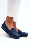 Mocassins pour femme en cuir suédé bleu foncé style classique décontracté confortable tige 5cm
