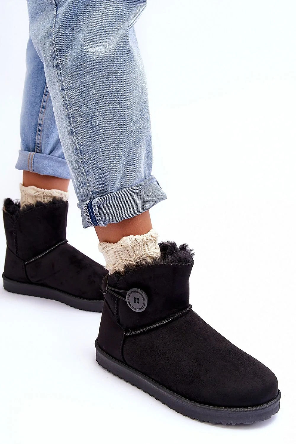 Bottines noires suédine casual confortables fourrure intérieure chaude semelle crantée hiver femmes élégantes