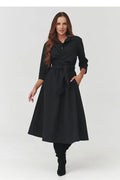 robe chemise midi ceinture taille élégante intemporelle confort haute qualité ajustée silhouette col classique portefeuille manches trois quart