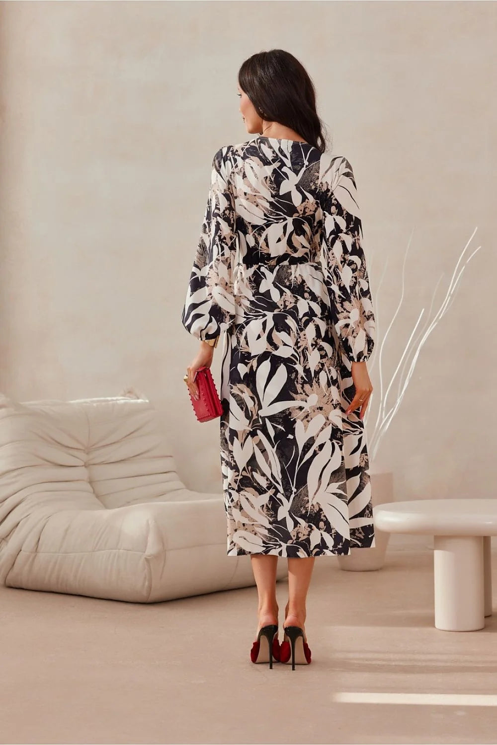 Robe de jour élégante Roco Fashion design portefeuille manches longues imprimé floral abstrait femme