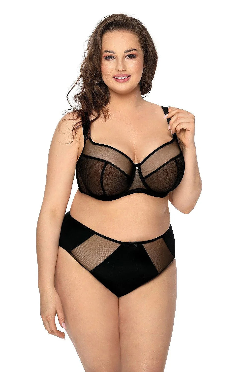 Culotte de mode noire taille haute tulle transparent bow détails féminins élasthanne polyamide lingerie femme