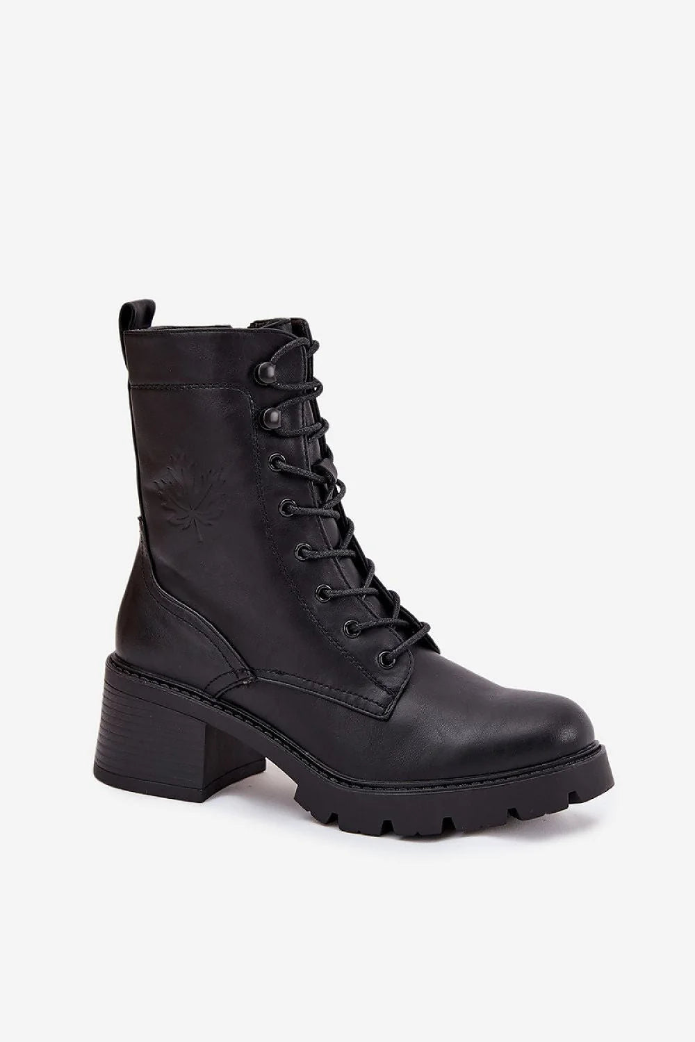 bottines Vinceza femme rangers simili cuir noir tige mi haute lacets zip lateral bout rond semelle crantee talon bloc confort