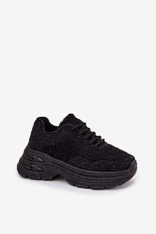 baskets femme plateforme épaisse urbaine cosy hiver lacets cuir suédé écologique fourrure mouton doublure chaude zircons scintillants semelle crantée