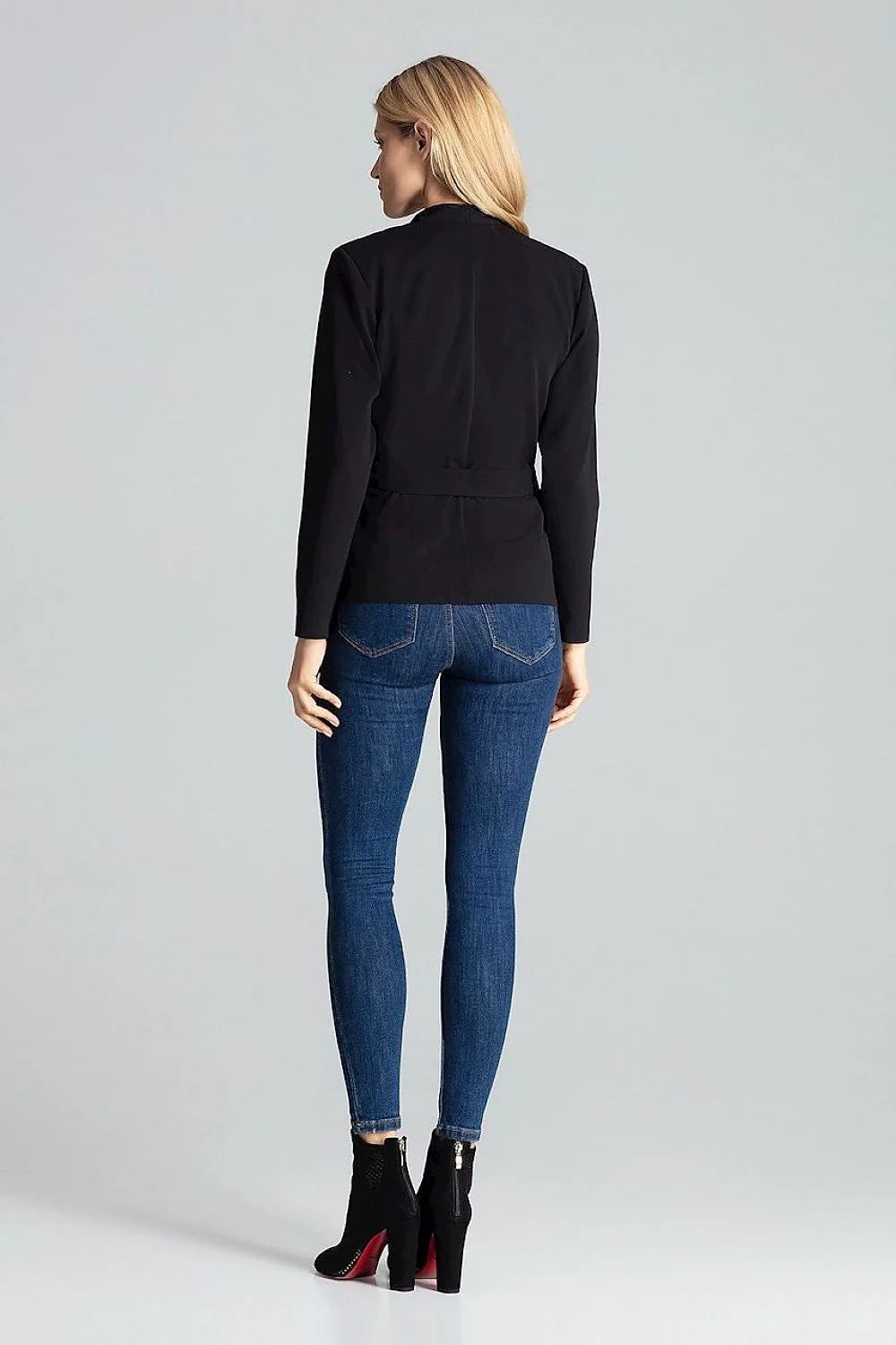 blouse chemisier figl noire cachecoeur mancheslongues encolureV ceinturenouée ajustée fluide stretch douce féminine bureau casual élégante sophistiquée polyvalente