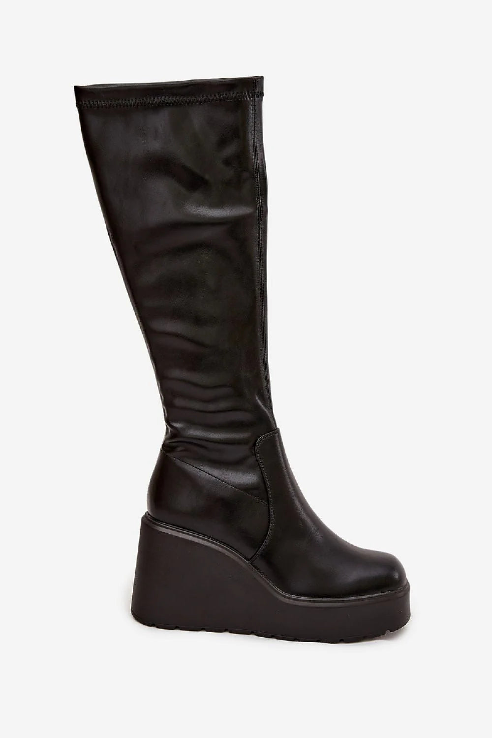 cuissardes bottes noir similicuir tigehaute boutarrondi froncecheville fermetureeclair taloncompense plateforme semellecrantee allureaffinante confortable stable urbaine minimaliste contemporaine tendance