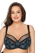 Soutien-gorge élégant sensuel noir bleu marine tulle brodé bretelles réglables fermeture à crochet femme