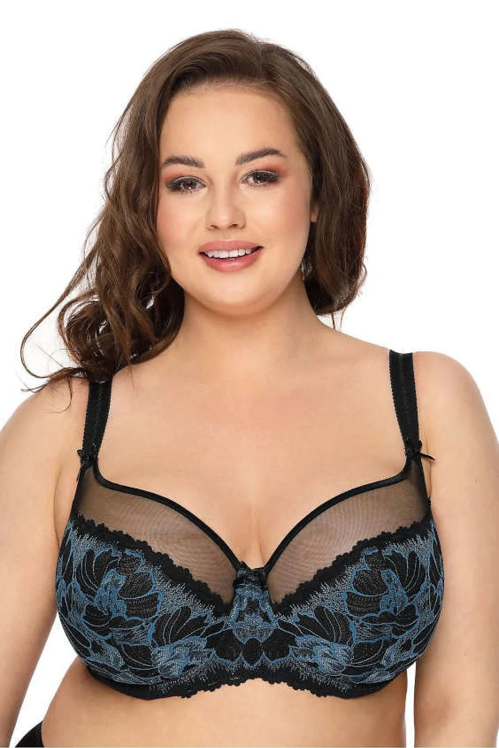 Soutien-gorge élégant sensuel noir bleu marine tulle brodé bretelles réglables fermeture à crochet femme