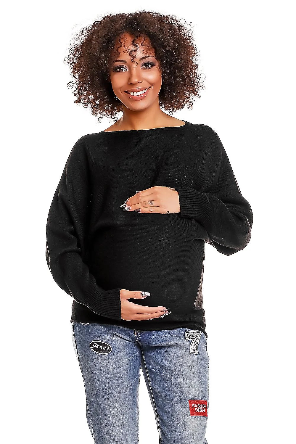 Pull grossesse maille Pee Ka Boo manches longues style décontracté élégant maternité confortable noir taille universelle maille douce finitions soignées