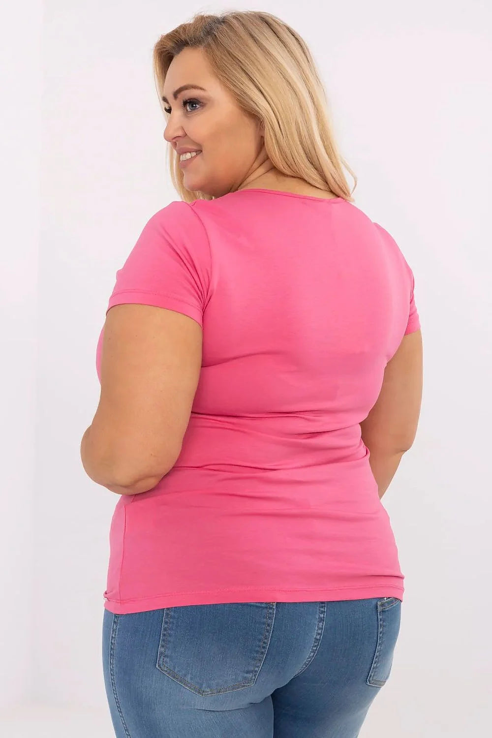 T-shirt pour femme grande taille style décontracté rose vif coupe ajustée manches courtes col rond classique