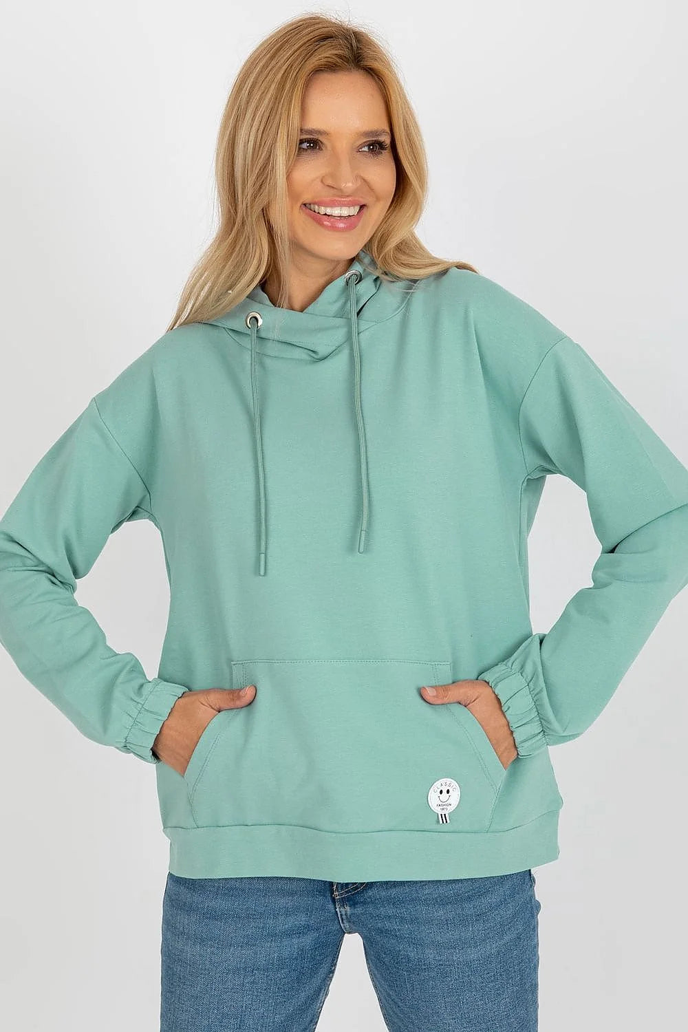 Sweatshirt à capuche pour femme, style moderne, couleur vert menthe, matériau coton mélangé, confort et style
