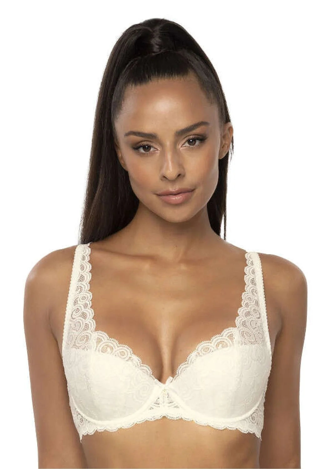 Soutien-gorge rembourré Mat en dentelle floral ivoire femmes style élégant push-up armatures intégrées bretelles ajustables lingerie mode