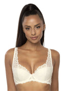 Soutien-gorge rembourré Mat en dentelle floral ivoire femmes style élégant push-up armatures intégrées bretelles ajustables lingerie mode