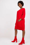robe sweatshirt femme oversize rouge midi coupe droite manches longues col arrondi bateau poches zippées ourlets côtelés molleton