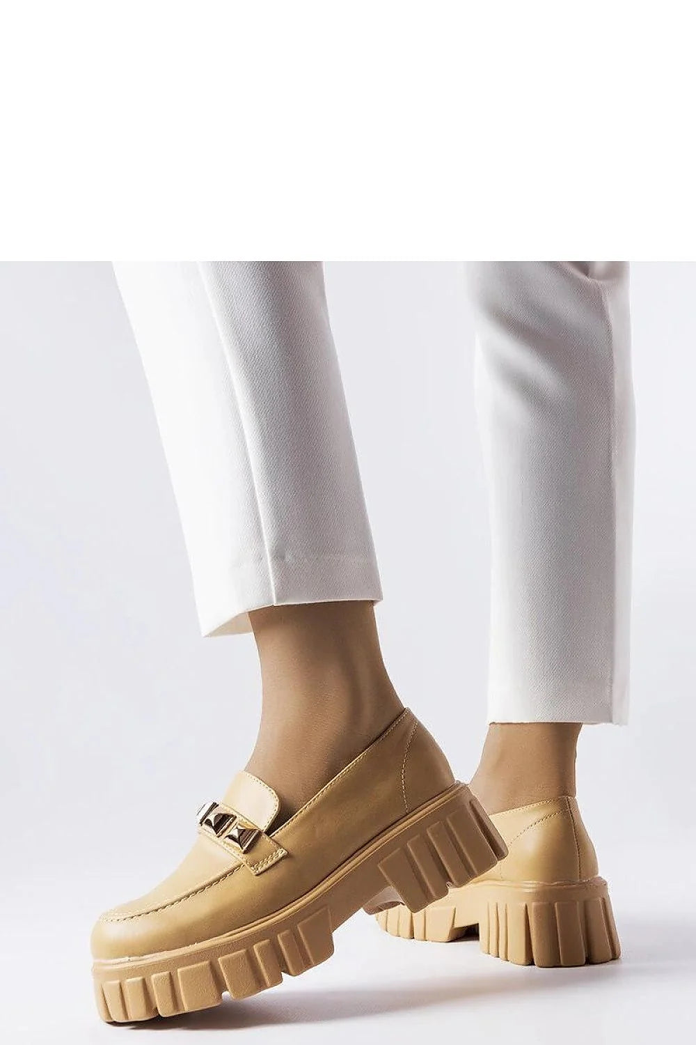 Moccasins en cuir synthétique beige clair pour femme, design moderne, confortable, occasionnels, style élégant