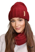 Ensemble Kamea pour femme bonnet écharpe snood maille épaisse couleur bordeaux style intemporel automne hiver