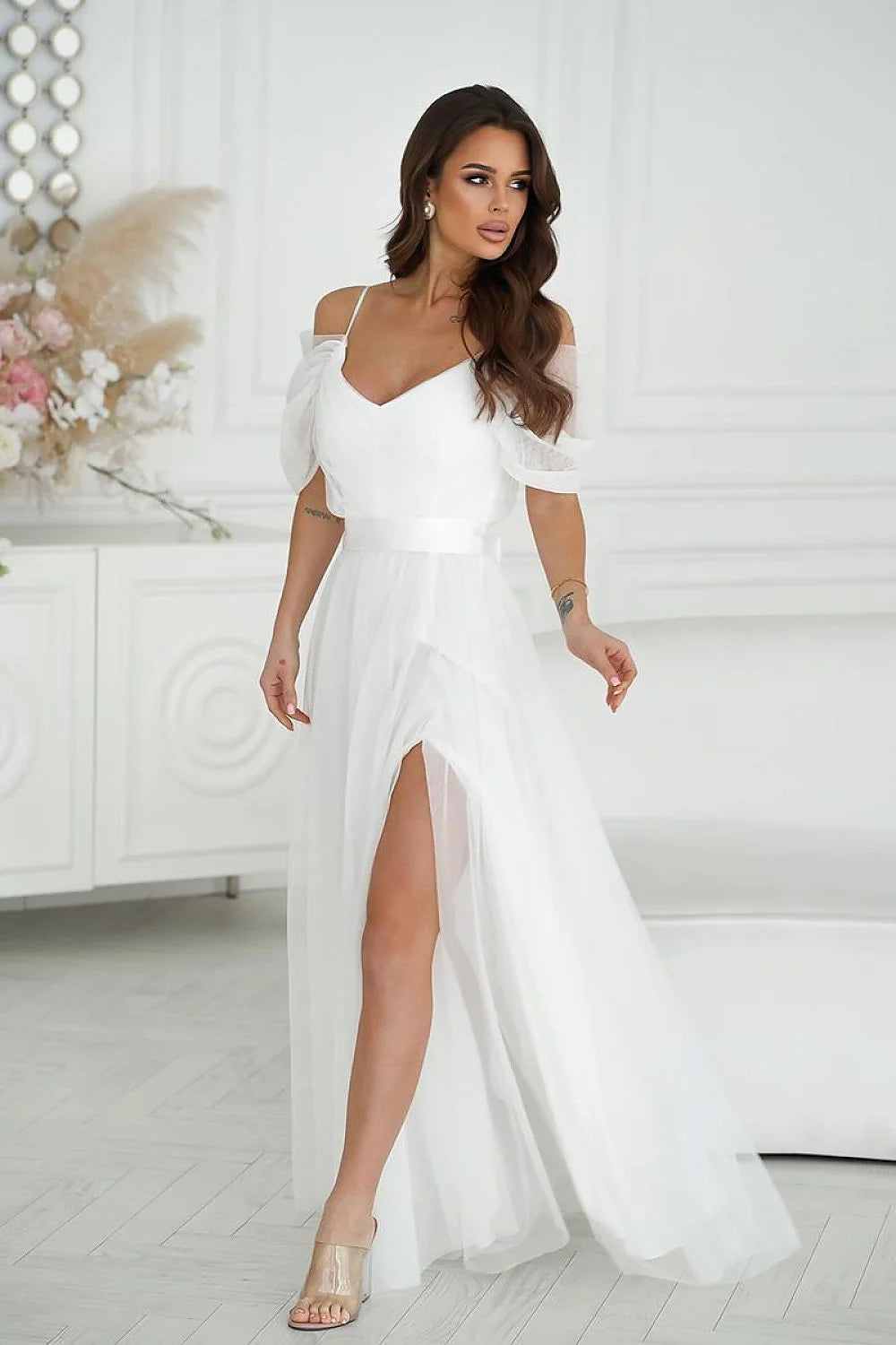 Robe longue style espagnol manches en tulle élégance intemporelle femmes occasions spéciales tissu fluide