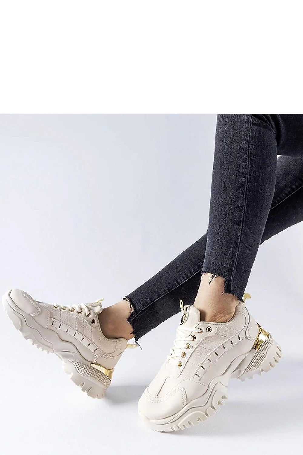 baskets chunky femme beige crème doré métallisé semelle épaisse crantée plateforme maintien renforcé cuir synthétique suédé