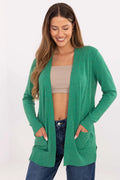 cardigan femme ouvert long confortable viscose modal maille fine vert émeraude manches longues coupe droite poches plaquées léger polyvalent