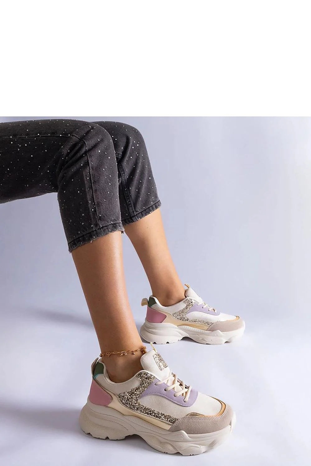 Baskets en cuir moderne tendance pailletées semelle épaisse confort quotidien look sportif élégant casual