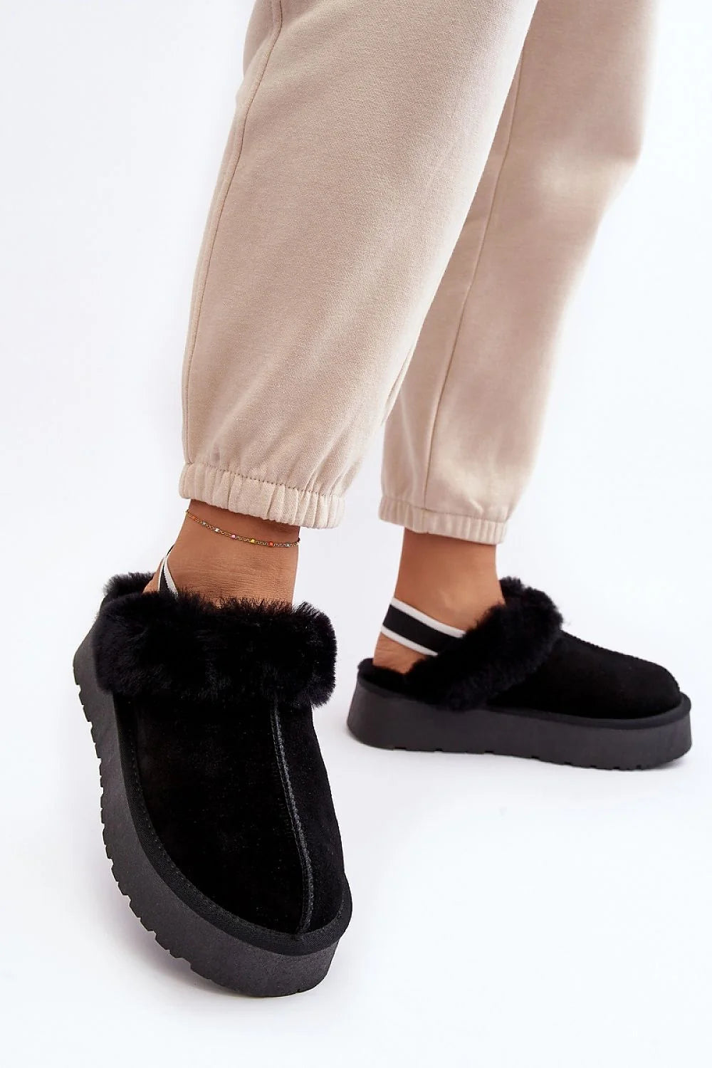 Mules femmes en suédine cuir retourné fourrure fourrée plateforme 4cm style moderne élégant confort intérieur hiver