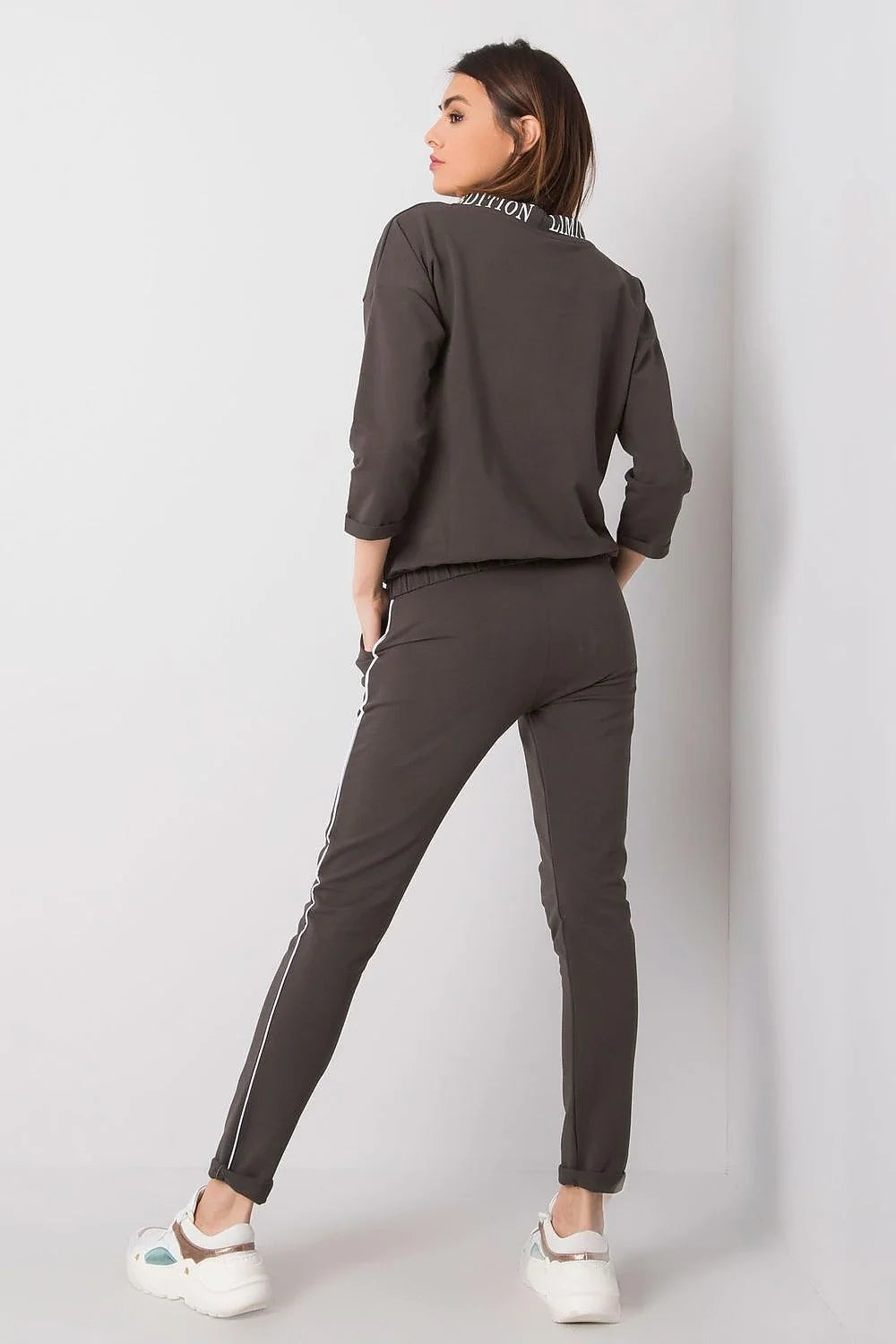 ensemble streetwear femme hoodie sweatshirt FACT gris anthracite molleton jersey extensible coton élasthanne pantalon slim ajusté capuche cordon